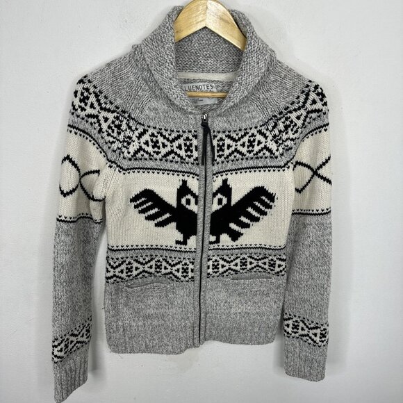 Bluenotes Woman S Thunderbird Owl Western Cowichan Cardigan Knit Sweater Aztec - Picture 1 of 4